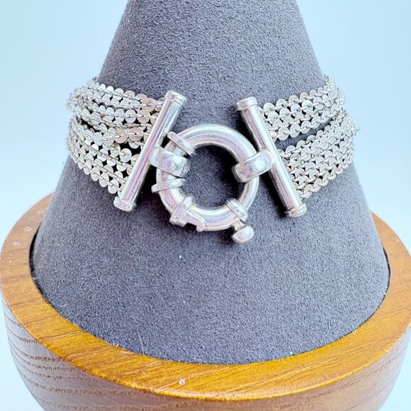 Milor Sterling Silver 925 Ten Strand Circle Link Chain Bracelet Size 7.5" Length - Picture 3 of 12